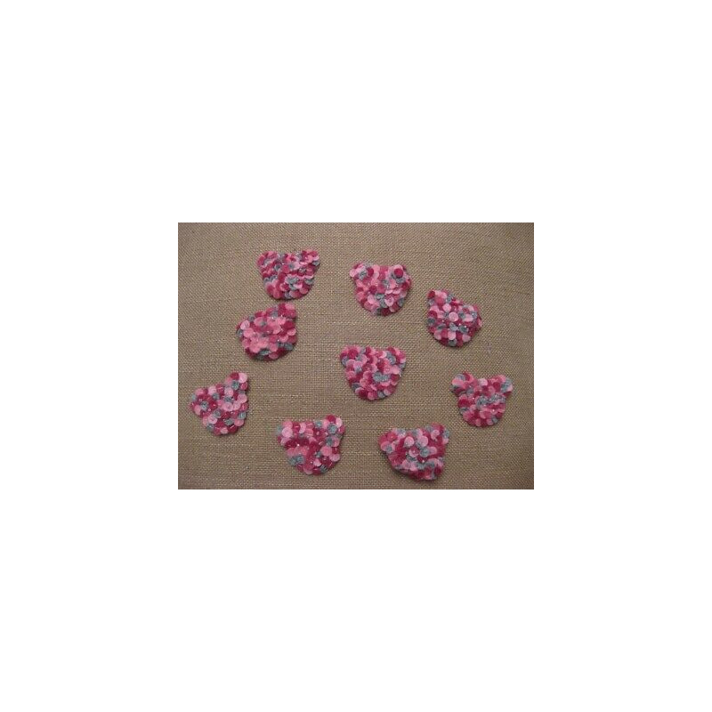 N. 10 APPLICAZIONI DECORI IN TESSUTO ROSA FUXIA A FORMA DI ORSETTO