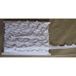 N 1 ROTOLO mt.10 PASSAMANERIA ALTA CM 2 IN COTONE BIANCO E PALLINE IN LEGN