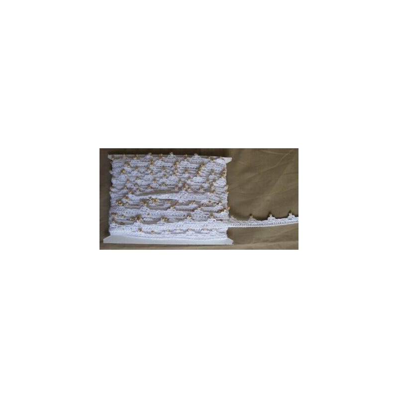 N 1 ROTOLO mt.10 PASSAMANERIA ALTA CM 2 IN COTONE BIANCO E PALLINE IN LEGN