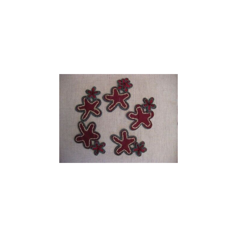N 5 APPLICAZIONI DECORAZIONI A STELLA IN TESSUTO BORDEAUX HOBBY CUCITO