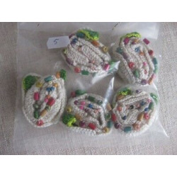 N 5 DECORAZIONI APPLICAZIONI A ROSA IN COTONE LAVORATO BEIGE HOBBY CUCITO