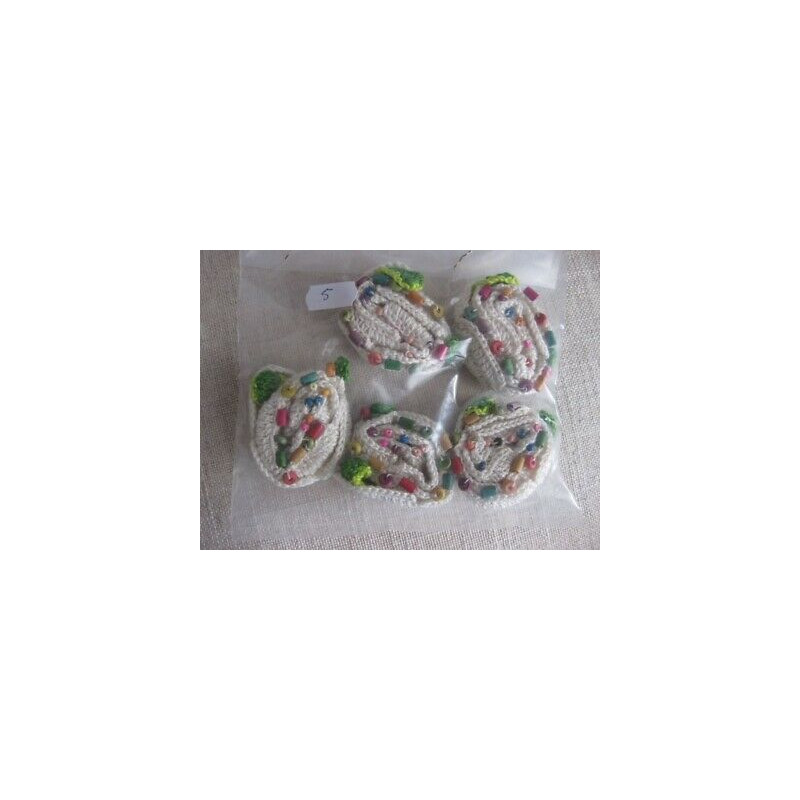 N 5 DECORAZIONI APPLICAZIONI A ROSA IN COTONE LAVORATO BEIGE HOBBY CUCITO