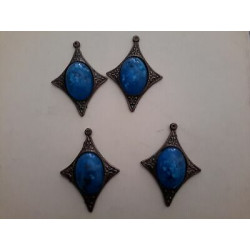 N.4 Applicazioni in metallo color ottone anticato con finta pietra turches