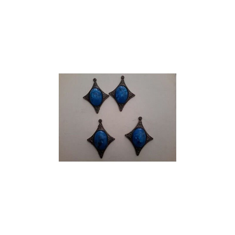 N.4 Applicazioni in metallo color ottone anticato con finta pietra turches