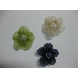 N 15 APPLICAZIONI BELLISSIME A FIORI COLORATI IN TULLE E PERLINE CM. 3X3