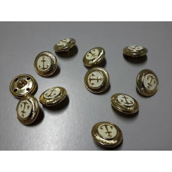 n 7 Bottoni rotondi in metallo colore oro e beige con ancora cm 1,7 foro d