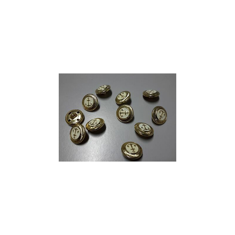 n 7 Bottoni rotondi in metallo colore oro e beige con ancora cm 1,7 foro d