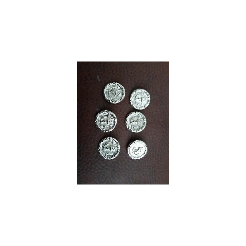 n 10 Bottoni rotondi in metallo colore argento con ancora foro dietro mm 1