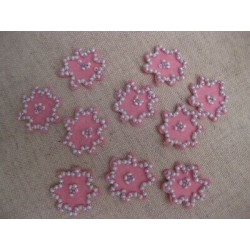 N 10 APPLICAZIONI DECORAZIONI A FIORI TESSUTO ROSA HOBBY CREATIVI CUCITO