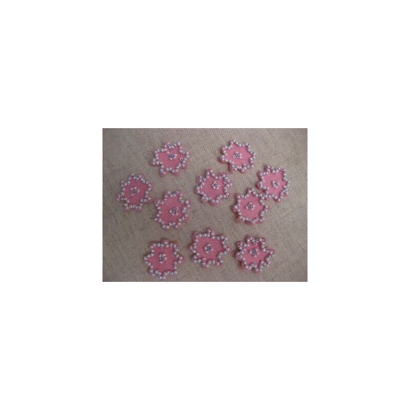 N 10 APPLICAZIONI DECORAZIONI A FIORI TESSUTO ROSA HOBBY CREATIVI CUCITO