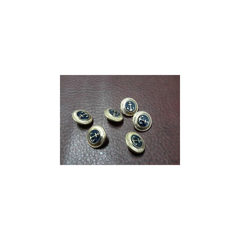 n 10 Bottoni rotondi in metallo colore oro e blu con ancora foro dietro mm