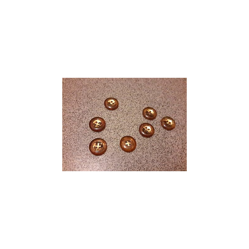 N. 9 Bottoni rotondi bellissimi colore marrone e oro 4 fori mm 15 circa