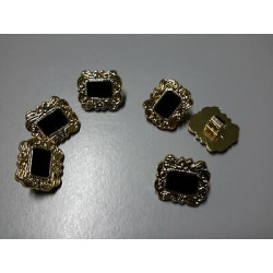 n 6 Bottoni rettangolari in plastica colore oro e nero cm 1,7x1,4 foro die