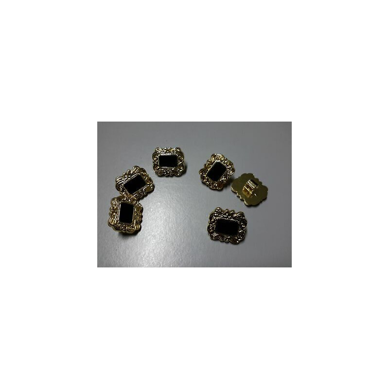n 6 Bottoni rettangolari in plastica colore oro e nero cm 1,7x1,4 foro die