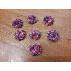 N 7 APPLICAZIONI DECORAZIONI A FIORI LANA ROSA E VIOLA cm 4 HOBBY CREATIVI