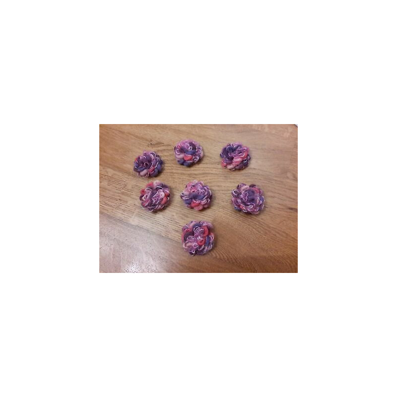 N 7 APPLICAZIONI DECORAZIONI A FIORI LANA ROSA E VIOLA cm 4 HOBBY CREATIVI