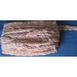 Metri 1 di Passamaneria in cotone lavorato rosa decorato con raso panna al