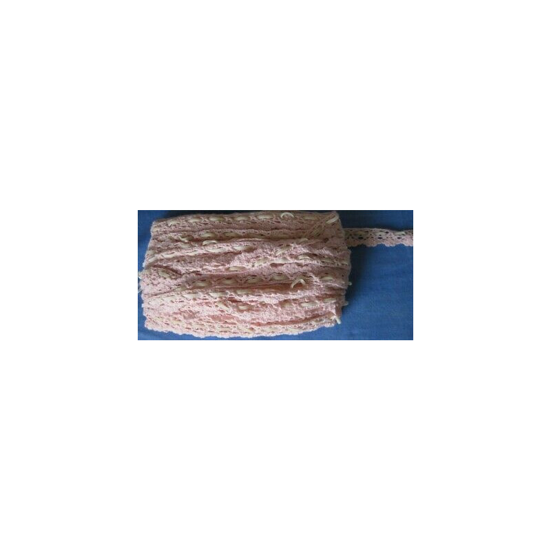 Metri 1 di Passamaneria in cotone lavorato rosa decorato con raso panna al