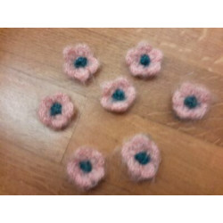N  7 applicazioni a fiore in lana colore rosa e azzurro cm 2,5 circa