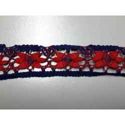 Metri 1 di Passamaneria in pizzo merletto colore rosso e blu alta cm 3,5