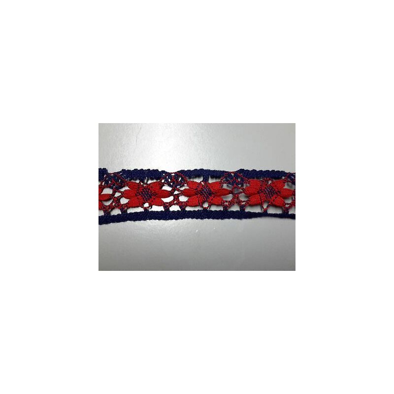 Metri 1 di Passamaneria in pizzo merletto colore rosso e blu alta cm 3,5