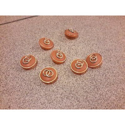 N. 10 Bottoni bellissimi tondi in plastica colore arancio e oro foro dietr