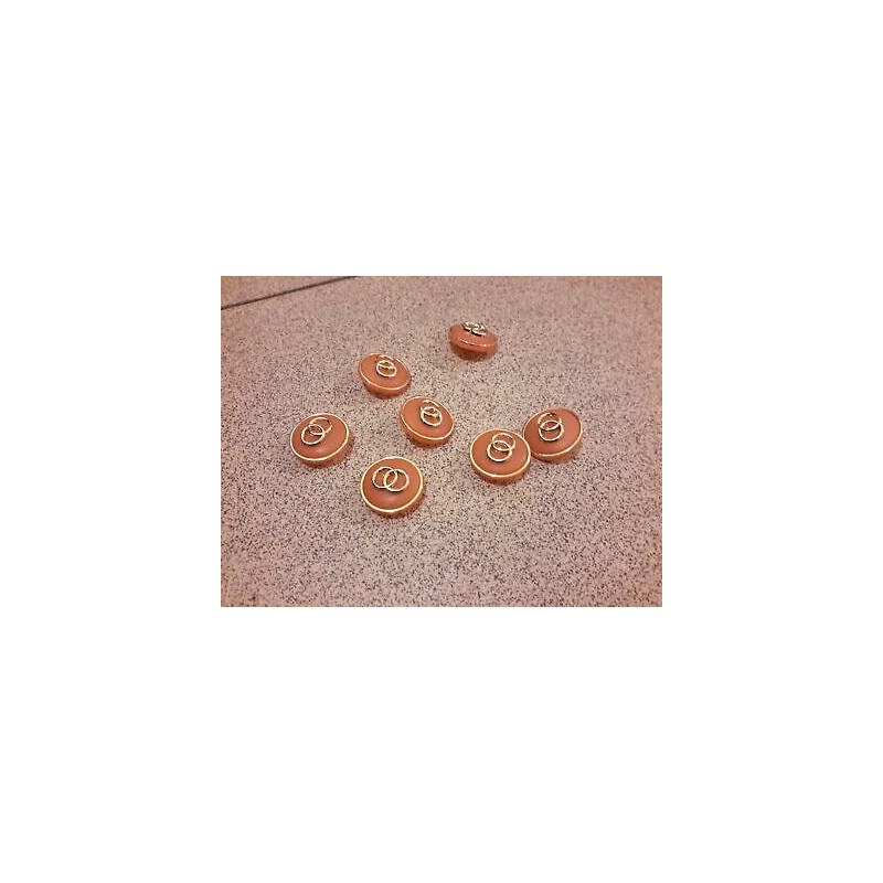 N. 10 Bottoni bellissimi tondi in plastica colore arancio e oro foro dietr