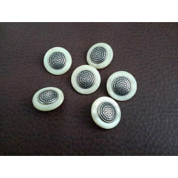 n 10 Bottoni rotondi in plastica beige e metallo grigio foro dietro mm 23 