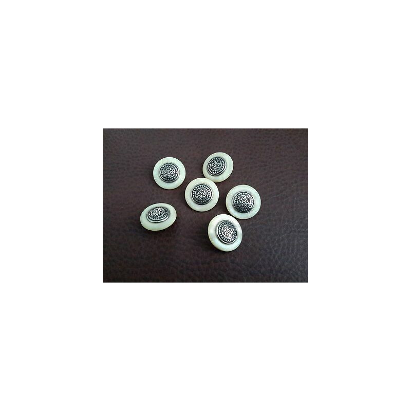 n 10 Bottoni rotondi in plastica beige e metallo grigio foro dietro mm 23 