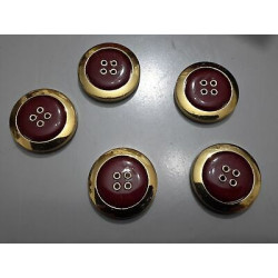 N. 5 Bottoni bellissimi rotondi colore oro e bordeaux 4 fori cm 3,5