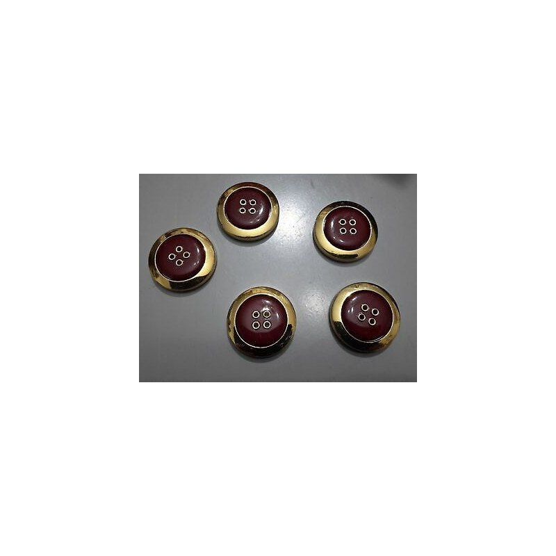 N. 5 Bottoni bellissimi rotondi colore oro e bordeaux 4 fori cm 3,5