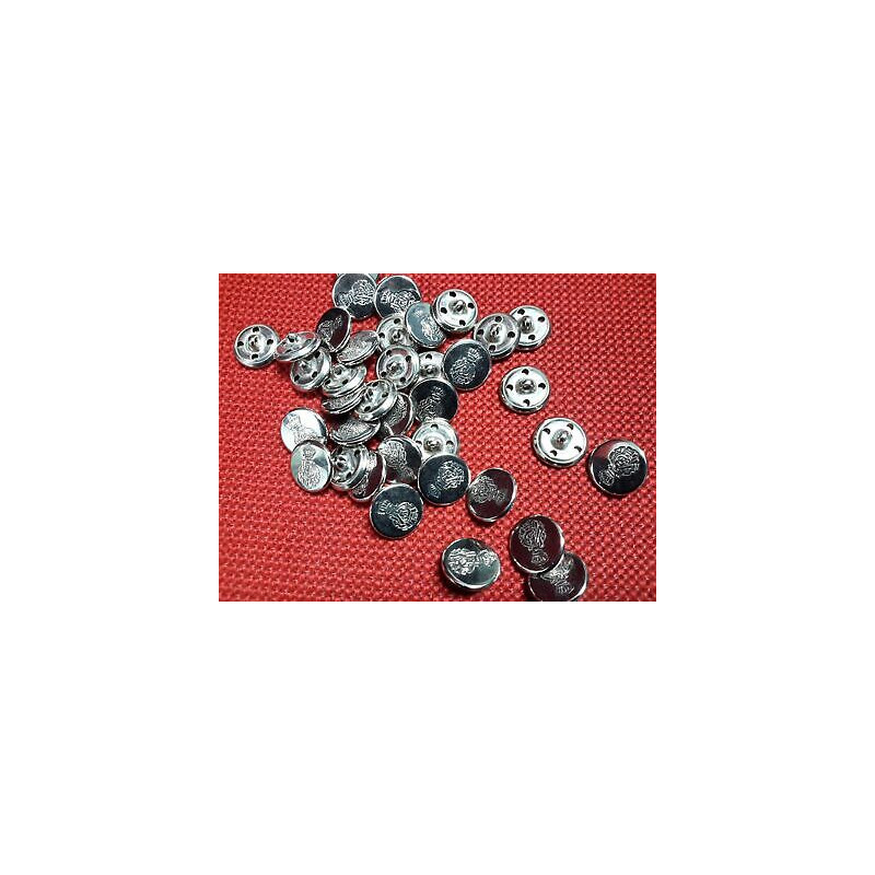 N. 10 Bottoni rotondi in metallo colore argento con stemma foro dietroi mm