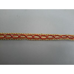 Metri 5 di Passamaneria in cotone lavorato oro e rosso alta mm 8