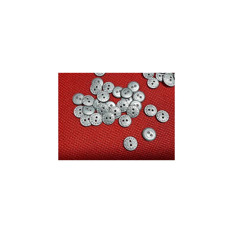 N. 10 Bottoni rotondi in metallo colore argento con fiori 2 fori mm 15 cir