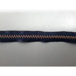 Metri 1 di Passamaneria in TESSUTO blu con cucitura beige a zig zag al cen