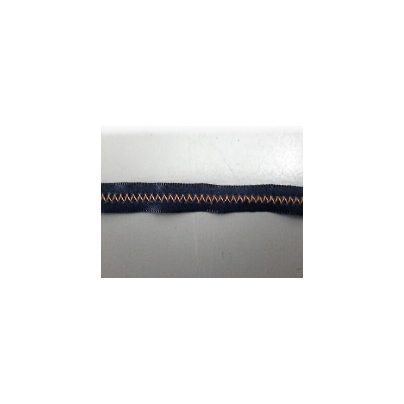 Metri 1 di Passamaneria in TESSUTO blu con cucitura beige a zig zag al cen