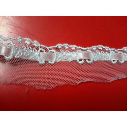 Metri 1 di Passamaneria in tulle merletto colore bianco con raso rosa alta