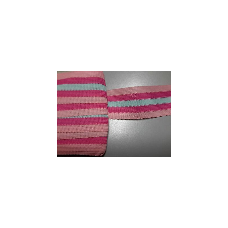 Metri 5 di Passamaneria in TESSUTO a righe rosa fuxia e azzurro alta cm 3,
