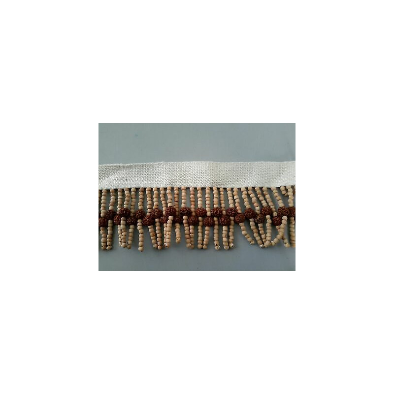 2 x cm 25 circa Applicazione decoro in fettuccia avorio con frange a perli