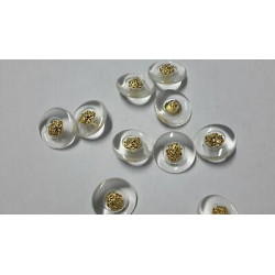n 9 bottoni rotondi in plastica colore trasparente e oro cm 2,2 foro dietr
