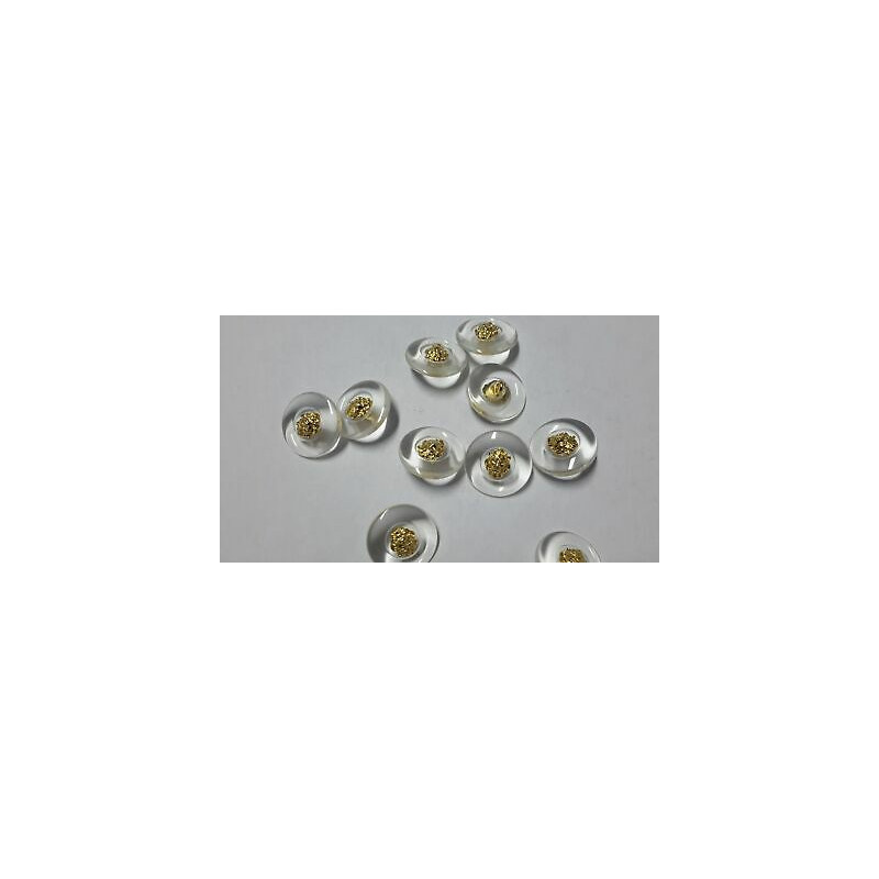 n 9 bottoni rotondi in plastica colore trasparente e oro cm 2,2 foro dietr