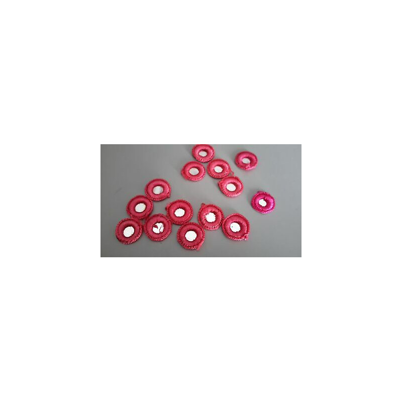 N. 25 Applicazioni rotonde in tessuto e paillettes colore fuxia e argento 