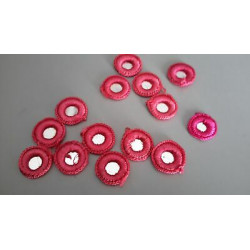 N. 25 Applicazioni rotonde in tessuto e paillettes colore fuxia e argento 