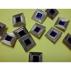 n 10 Bottoni quadrati metallo colore oro e blu cm 2,7 foro dietro 