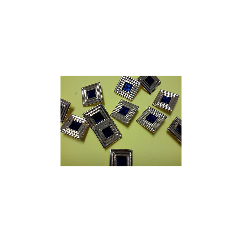 n 10 Bottoni quadrati metallo colore oro e blu cm 2,7 foro dietro 