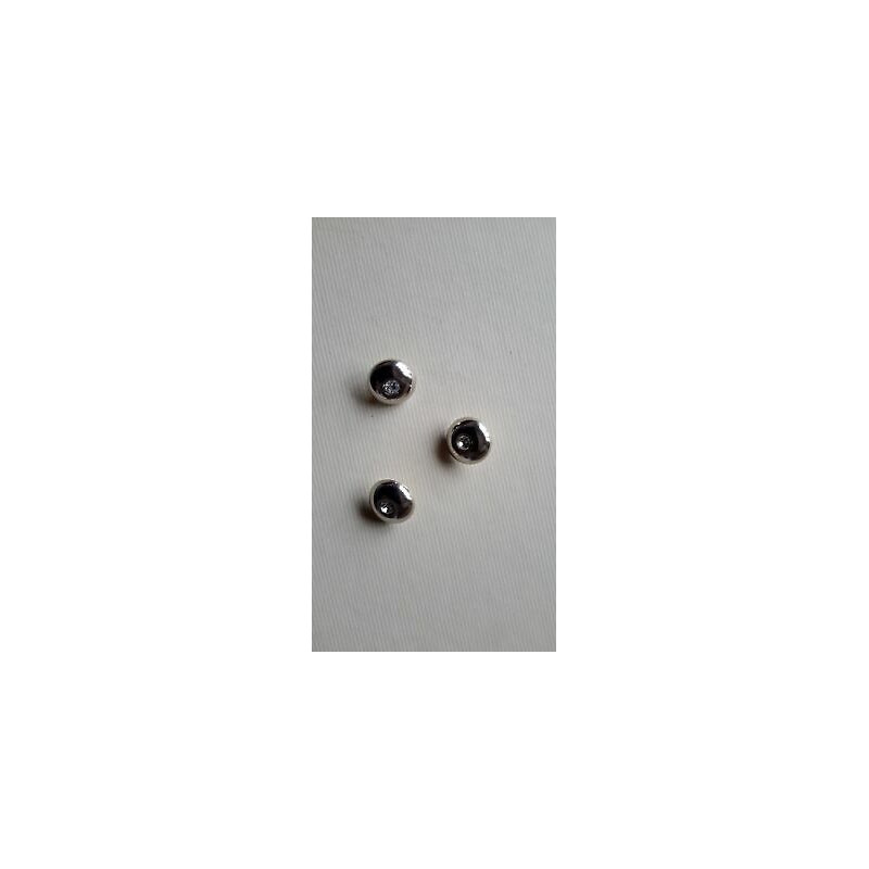 n 3 bottoni plastica rotondi colore argento con brillantino cm 1,5 foro d