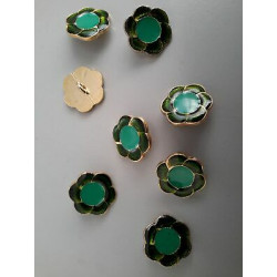 n 10 Bottoni a fiore metallo colore oro e verde cm 1,8 foro dietro