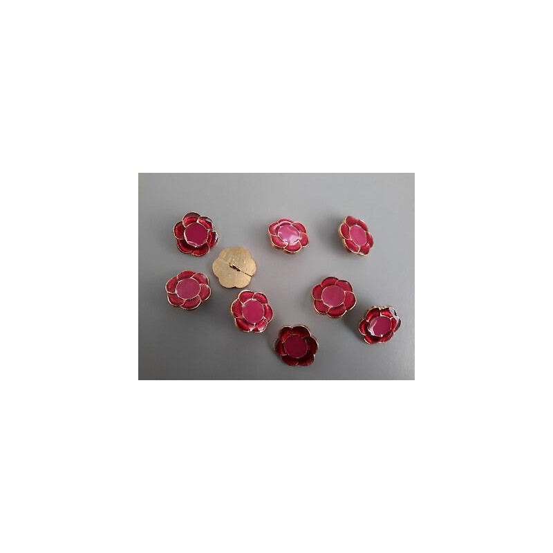 n 10 Bottoni a fiore metallo colore oro e rosso cm 1,8 foro dietro