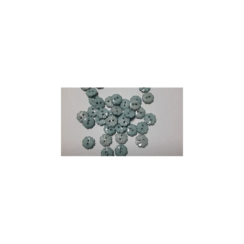 n 10 Bottoni a fiore in plastica colore azzurro cm 1,2 a 2 fori