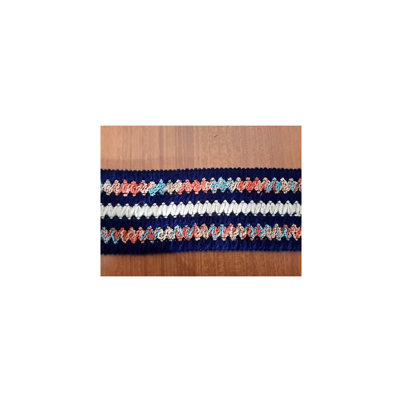 Metri 1 di Passamaneria tessuto lana fantasia righe colore blu cm. 6,5
